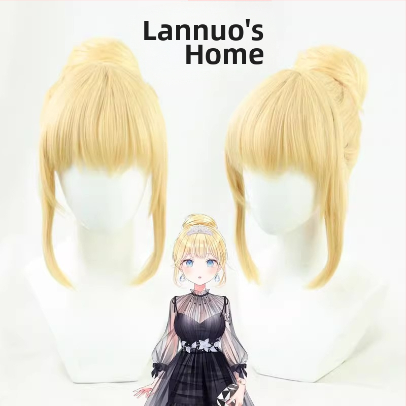 Cosplay parochňa Watson Amelia Vtuber, vlákno s vysokou tepelnou odolnosťou, stredne dlhá, nie je vhodné pre horúce farbenie
