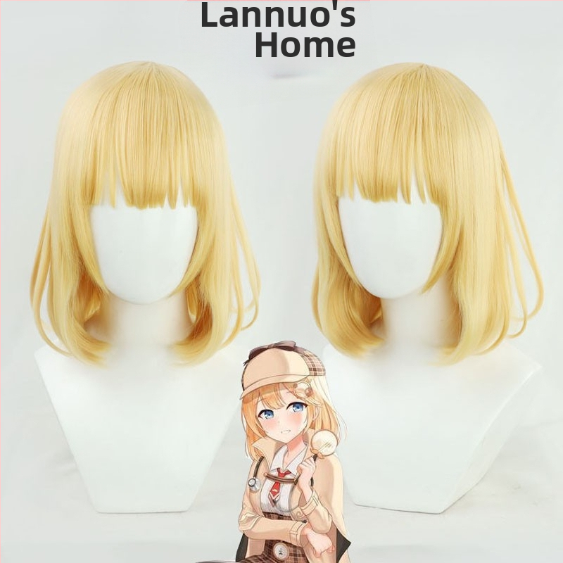 Cosplay parochňa Watson Amelia Vtuber, vlákno s vysokou tepelnou odolnosťou, stredne dlhá, nie je vhodné pre horúce farbenie