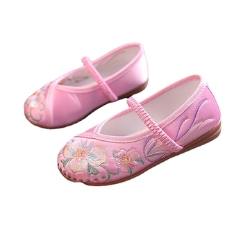 Pantofi tradiționali din pânză pentru fete, broderie manuală, partea superioară din mătase, talpă din tendon de vițel, bandă elastică, masaj, ușori, antiaderanță, stil etnic