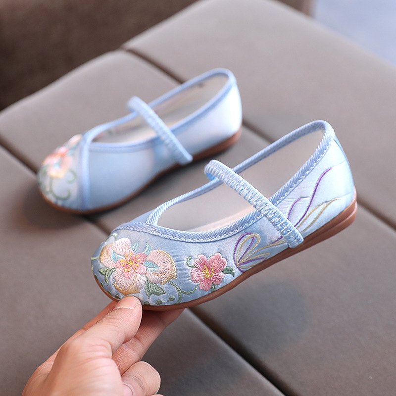 Pantofi tradiționali din pânză pentru fete, broderie manuală, partea superioară din mătase, talpă din tendon de vițel, bandă elastică, masaj, ușori, antiaderanță, stil etnic