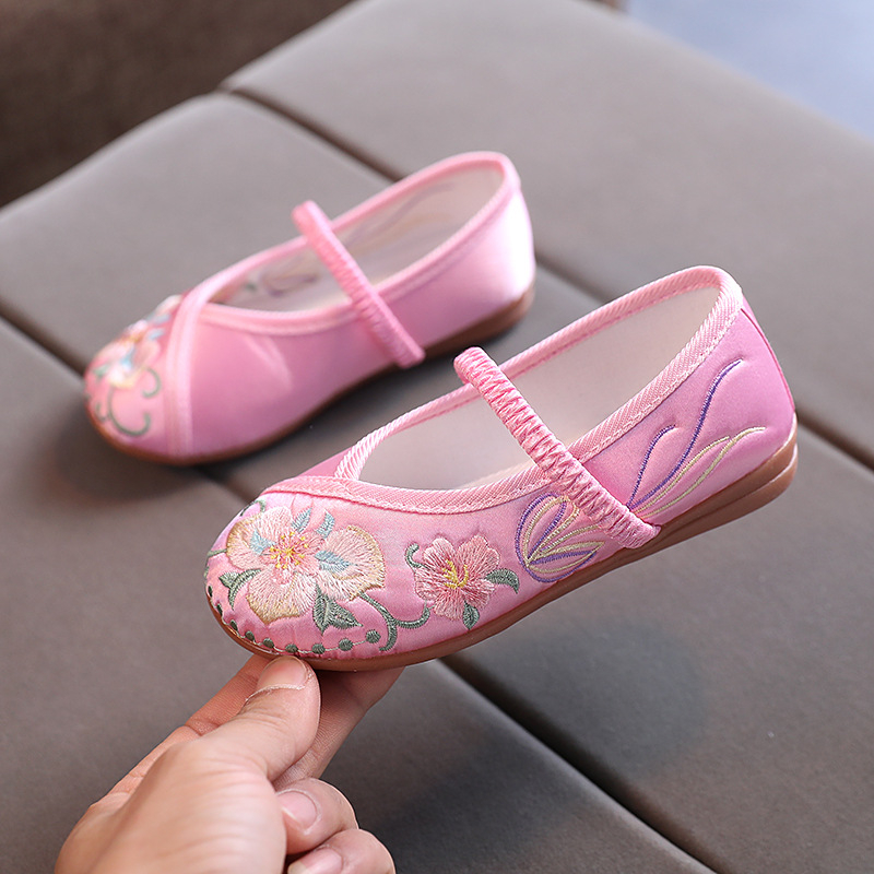 Pantofi tradiționali din pânză pentru fete, broderie manuală, partea superioară din mătase, talpă din tendon de vițel, bandă elastică, masaj, ușori, antiaderanță, stil etnic