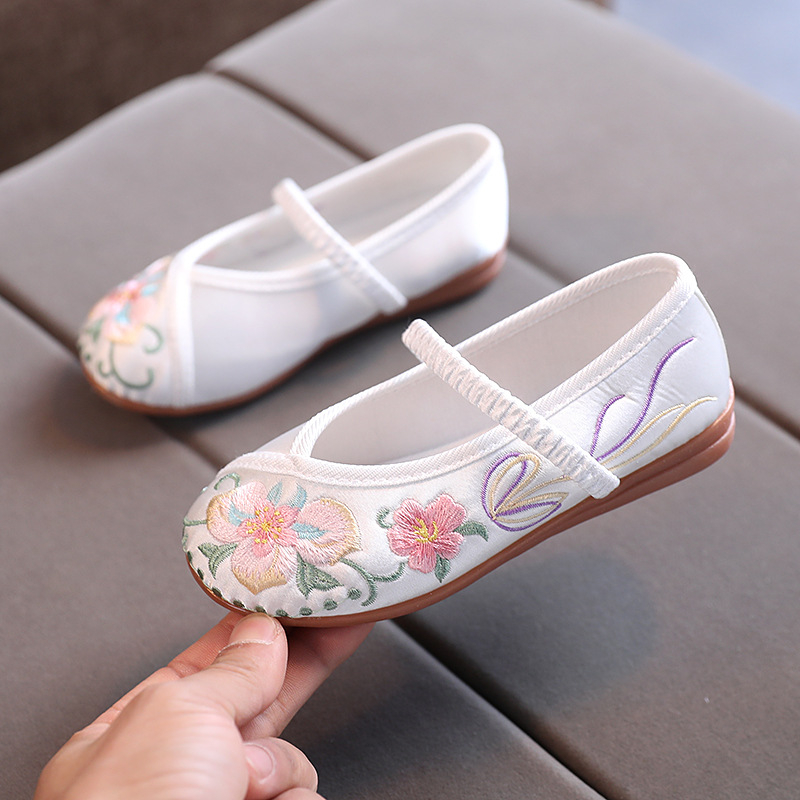Pantofi tradiționali din pânză pentru fete, broderie manuală, partea superioară din mătase, talpă din tendon de vițel, bandă elastică, masaj, ușori, antiaderanță, stil etnic