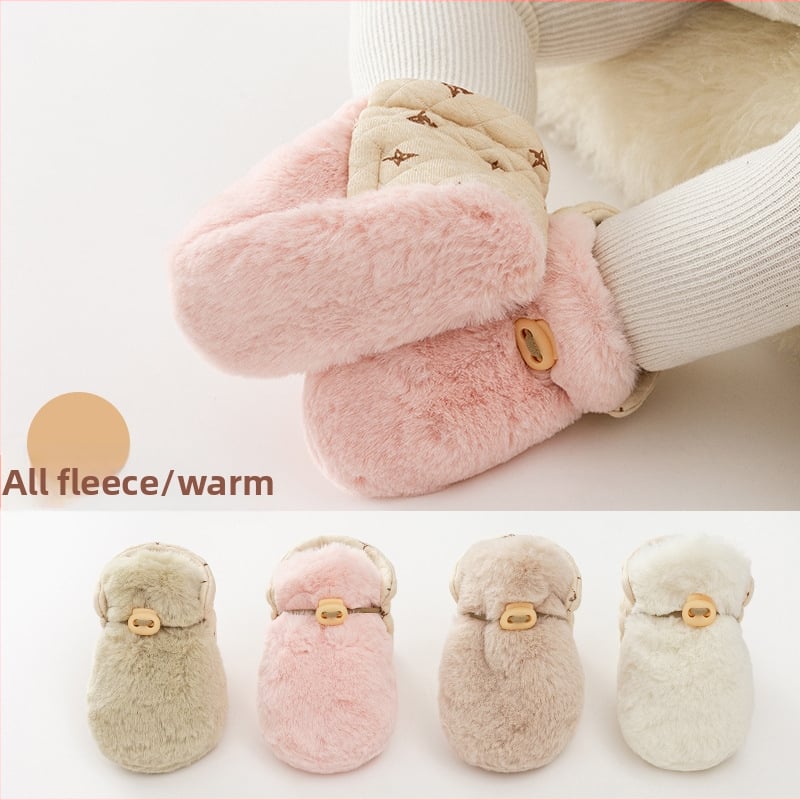 Новородени чорапки-ботушки с подплата от флис, дебели, мека антихлъзгаща подметка за зима