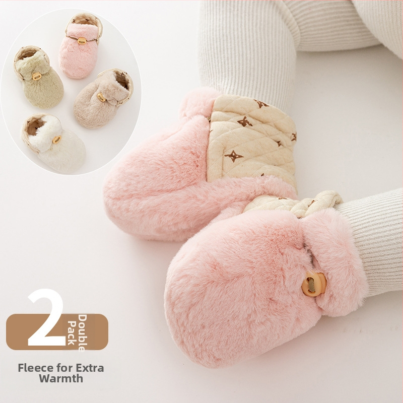 Новородени чорапки-ботушки с подплата от флис, дебели, мека антихлъзгаща подметка за зима