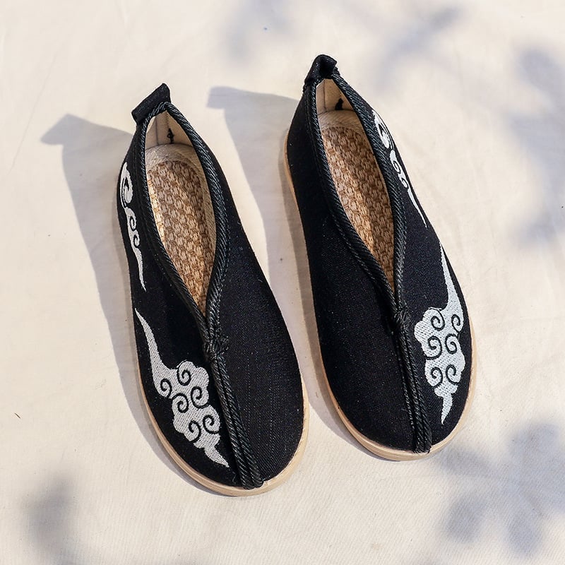 Pantofi pentru băieți în stil Hanfu, stil etnic, partea superioară din pânză, căptușeală din bumbac, branț din pânză, talpă din cauciuc