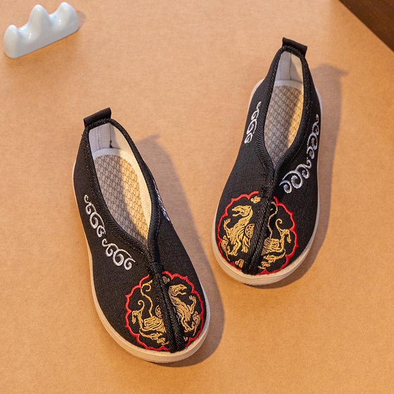 Pantofi pentru băieți în stil Hanfu, stil etnic, partea superioară din pânză, căptușeală din bumbac, branț din pânză, talpă din cauciuc