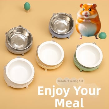Είδη Διατροφής για Κατοικίδια — κεραμικό μπολ φαγητού κατά της ανατροπής για χάμστερ και τροφοδότης από ανοξείδωτο χάλυβα για μικρά ζώα