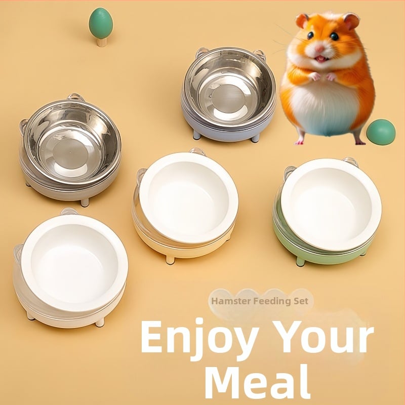Είδη Διατροφής για Κατοικίδια — κεραμικό μπολ φαγητού κατά της ανατροπής για χάμστερ και τροφοδότης από ανοξείδωτο χάλυβα για μικρά ζώα