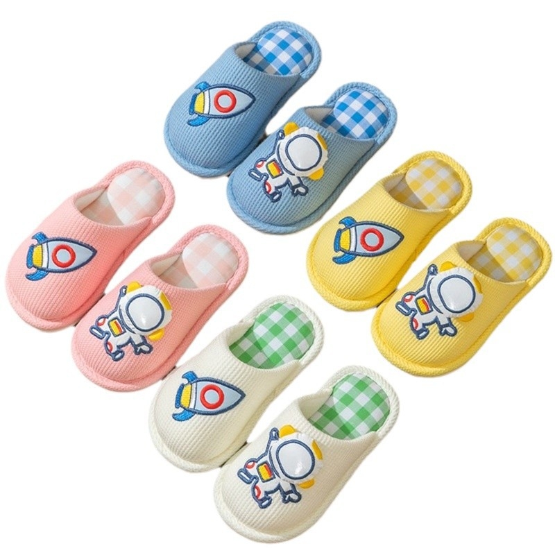 Sandale pentru copii din in (model Cartoon, pentru 7–12 ani, talpă PVC)