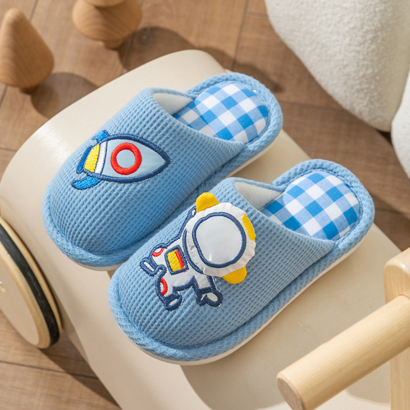 Sandale pentru copii din in (model Cartoon, pentru 7–12 ani, talpă PVC)