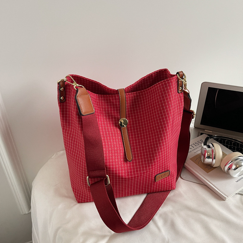 Geantă bucket – impermeabilă din Oxford, crossbody, capacitate mare, compartimente pentru documente și buzunar laminat cu fermoar