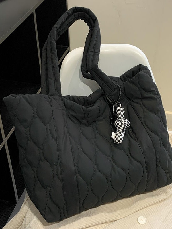 Torba tote od Oxford materijala, gradski minimalistički stil, horizontalni kvadratni oblik, zatvaranje sa zatvaračem, unutarnja pretinica za telefon i laminirana pretinica sa zatvaračem, dvostruke naramenice
