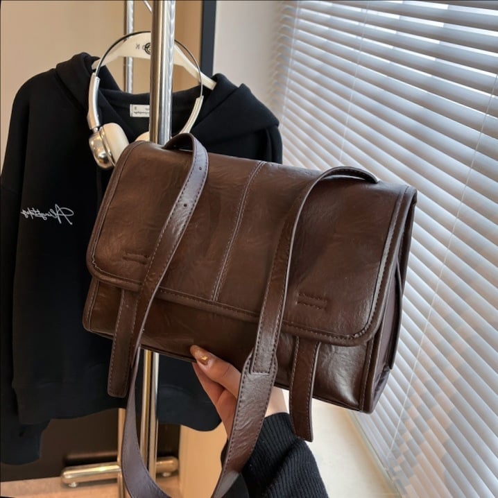 Korejskog stila PU kožna messenger torba, preko ramena, gradski minimalistički dizajn, horizontalan kvadratni oblik, džep sa zipom i džep za telefon