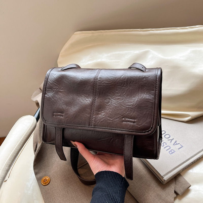 Korejskog stila PU kožna messenger torba, preko ramena, gradski minimalistički dizajn, horizontalan kvadratni oblik, džep sa zipom i džep za telefon