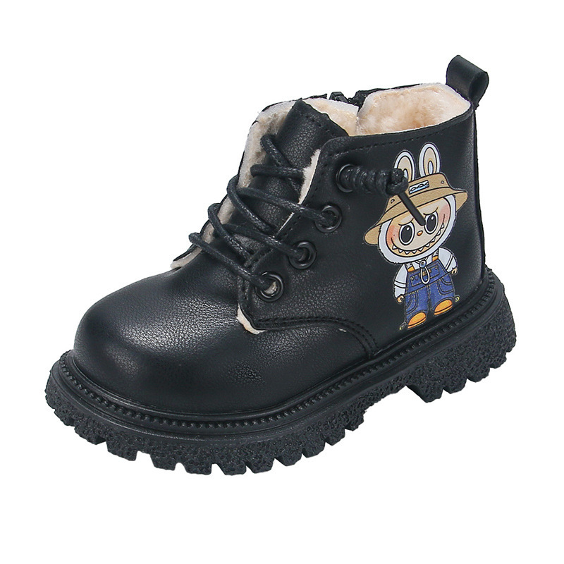 Ghete Martin unisex cu căptușeală caldă din fleece, fermoar lateral, talpă din cauciuc, înălțime joasă a gleznei, model de iarnă 2025