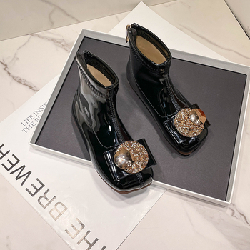 Ghete pentru fete, din piele ecologică, căptușite cu fleece, talpă din cauciuc, închidere cu fermoar la spate, stil prințesă, pentru toamnă iarnă primăvară