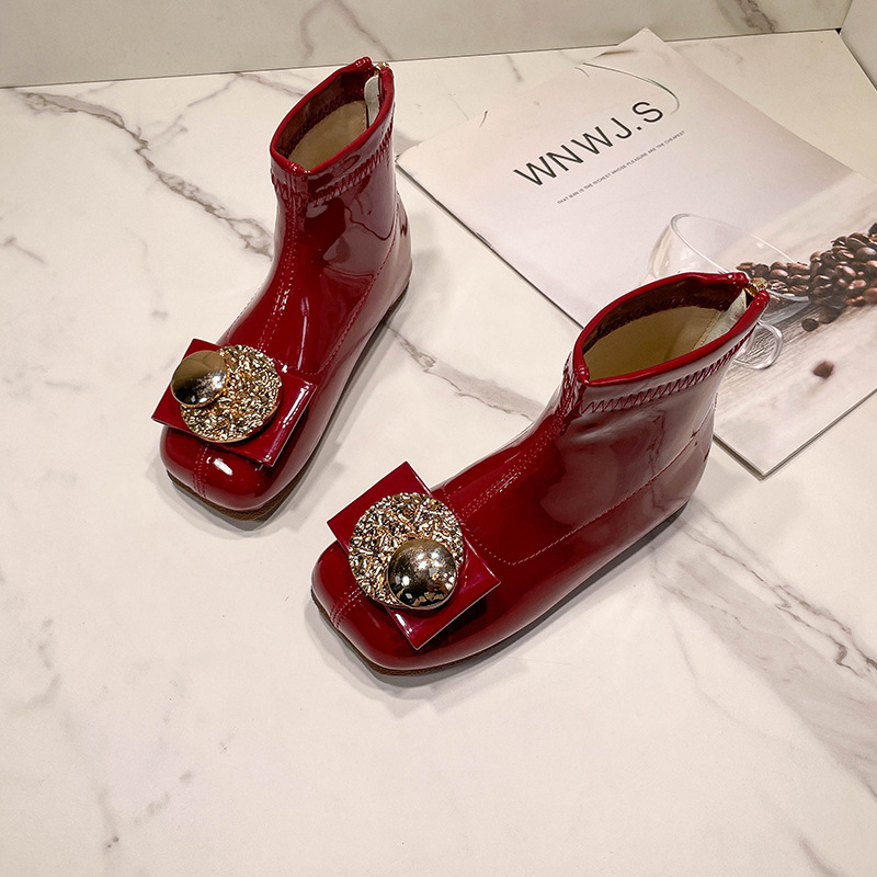 Ghete pentru fete, din piele ecologică, căptușite cu fleece, talpă din cauciuc, închidere cu fermoar la spate, stil prințesă, pentru toamnă iarnă primăvară