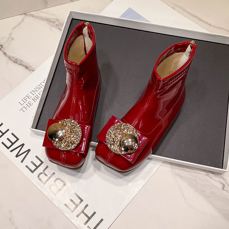 Ghete pentru fete, din piele ecologică, căptușite cu fleece, talpă din cauciuc, închidere cu fermoar la spate, stil prințesă, pentru toamnă iarnă primăvară