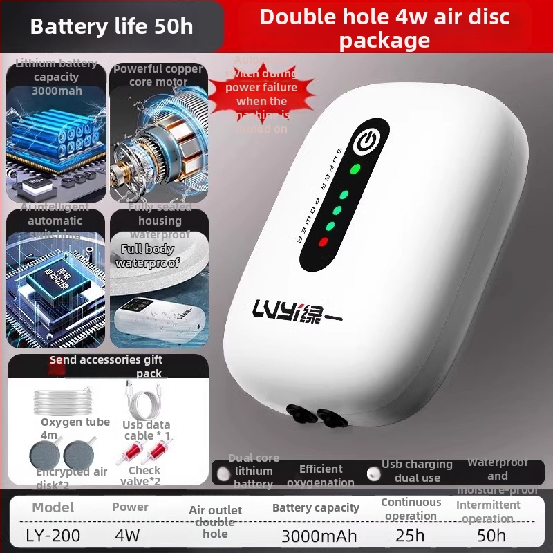 Kis, újratölthető oxigénpumpa horgászathoz és otthoni akváriumhoz, kültéri ultra-halk aerátor