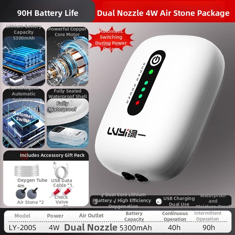 Kis, újratölthető oxigénpumpa horgászathoz és otthoni akváriumhoz, kültéri ultra-halk aerátor