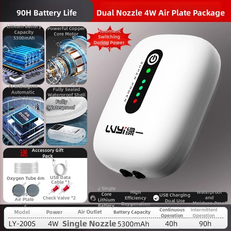 Kis, újratölthető oxigénpumpa horgászathoz és otthoni akváriumhoz, kültéri ultra-halk aerátor