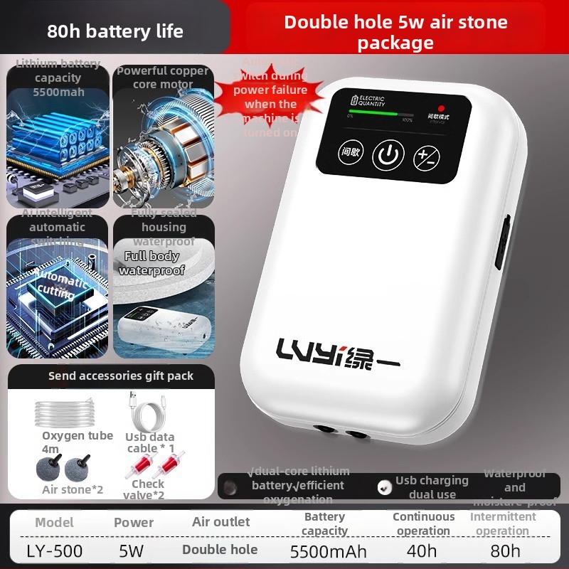 Kis, újratölthető oxigénpumpa horgászathoz és otthoni akváriumhoz, kültéri ultra-halk aerátor