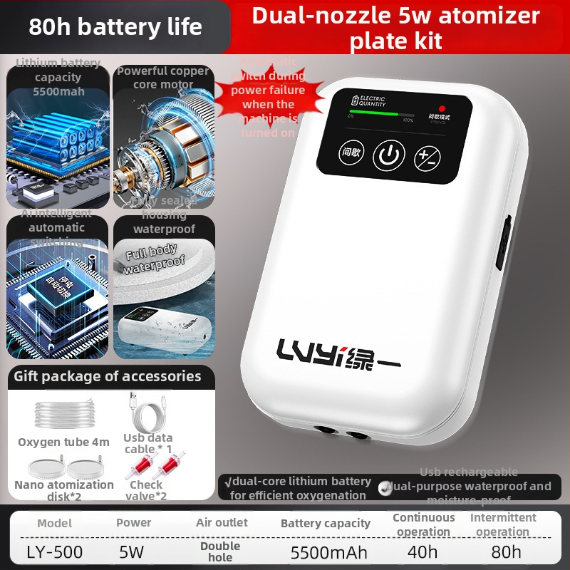 Kis, újratölthető oxigénpumpa horgászathoz és otthoni akváriumhoz, kültéri ultra-halk aerátor