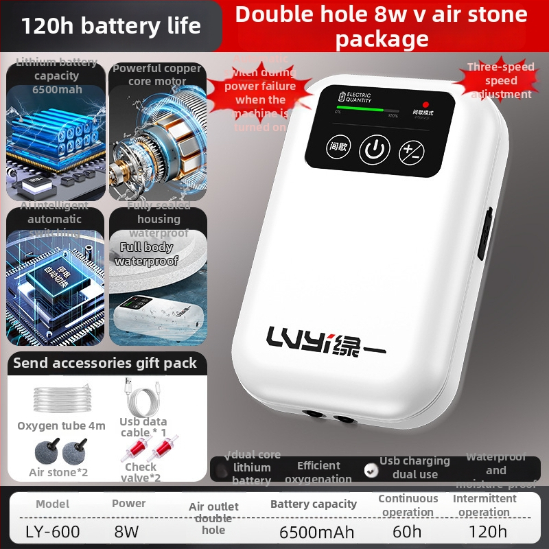 Kis, újratölthető oxigénpumpa horgászathoz és otthoni akváriumhoz, kültéri ultra-halk aerátor