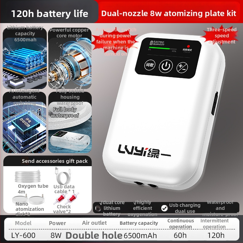 Kis, újratölthető oxigénpumpa horgászathoz és otthoni akváriumhoz, kültéri ultra-halk aerátor