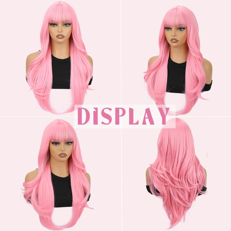 Hölgyeknek szóló hosszú, göndör paróka Qi frufruval, hőálló szálakból, mechanikus feldolgozás, modell 25003