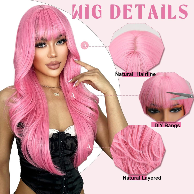 Hölgyeknek szóló hosszú, göndör paróka Qi frufruval, hőálló szálakból, mechanikus feldolgozás, modell 25003