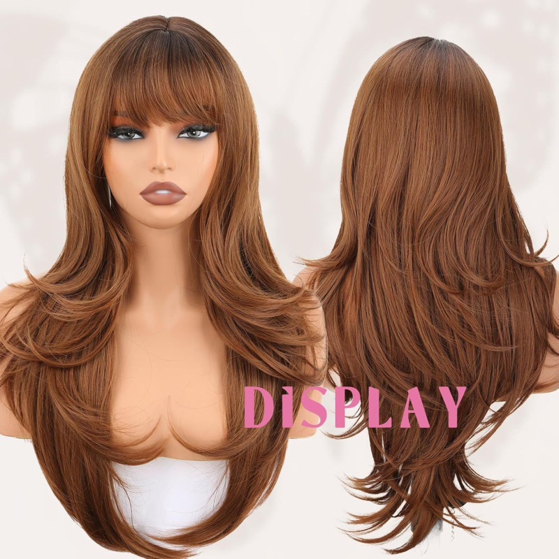 Hölgyeknek szóló hosszú, göndör paróka Qi frufruval, hőálló szálakból, mechanikus feldolgozás, modell 25003