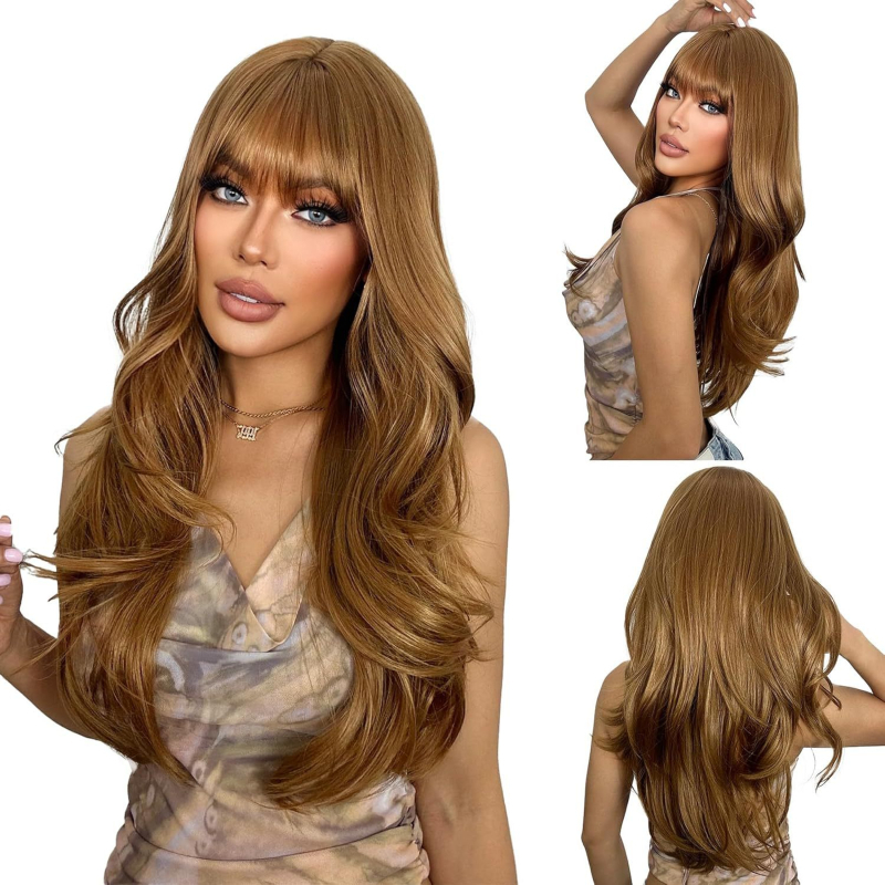 Hölgyeknek szóló hosszú, göndör paróka Qi frufruval, hőálló szálakból, mechanikus feldolgozás, modell 25003