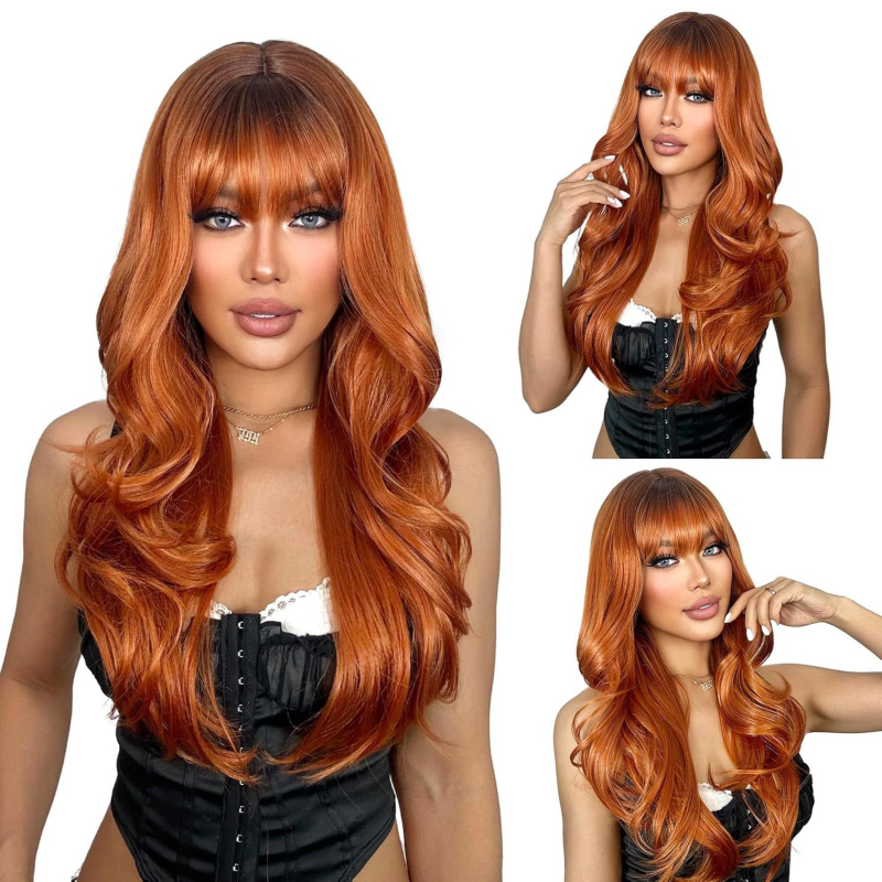 Hölgyeknek szóló hosszú, göndör paróka Qi frufruval, hőálló szálakból, mechanikus feldolgozás, modell 25003