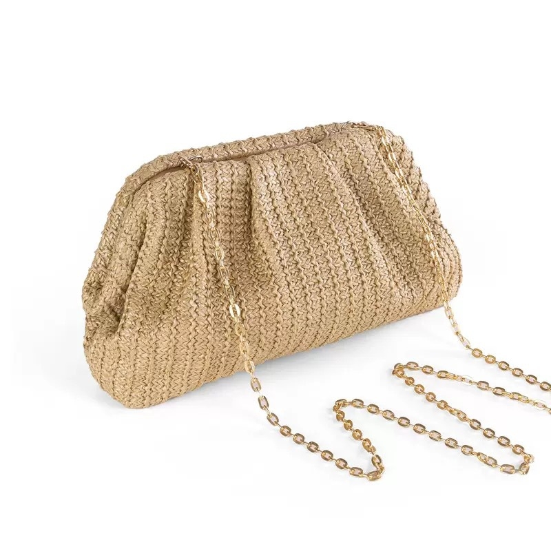 Pletena crossbody torba s dumpling oblikom, zatvaranje klipsom, poliester podstava, Yagrids, ljeto 2025