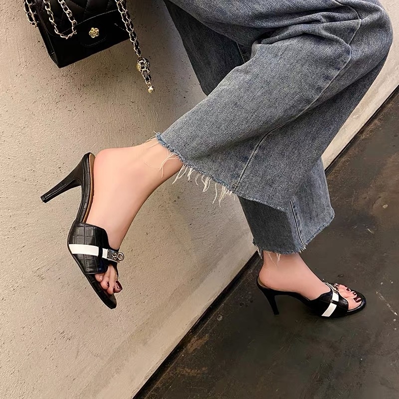 Сандали с един ред, кръгъл нос, горен и вътрешен материал от супер влакна, гумена подметка, стил корейска версия