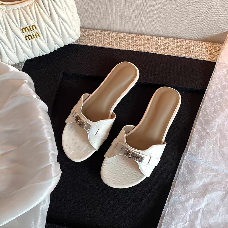 Сандали с един ред, кръгъл нос, горен и вътрешен материал от супер влакна, гумена подметка, стил корейска версия