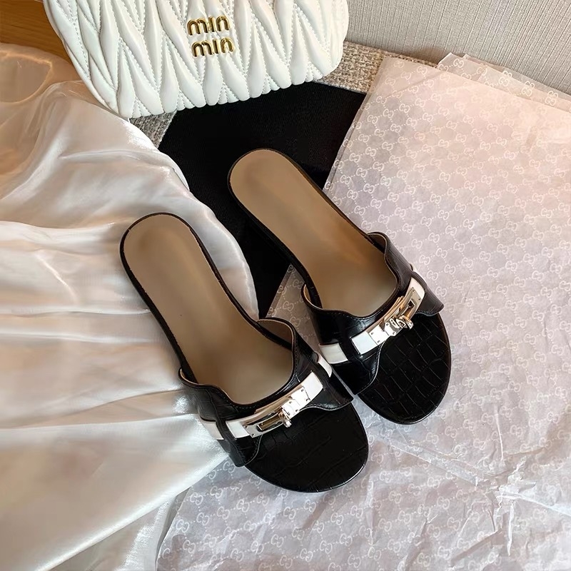 Сандали с един ред, кръгъл нос, горен и вътрешен материал от супер влакна, гумена подметка, стил корейска версия