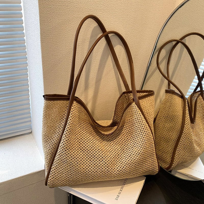Geantă tote din paie, stil urban simplu, pentru utilizare zilnică, marca Blue Canon, primăvara 2025.