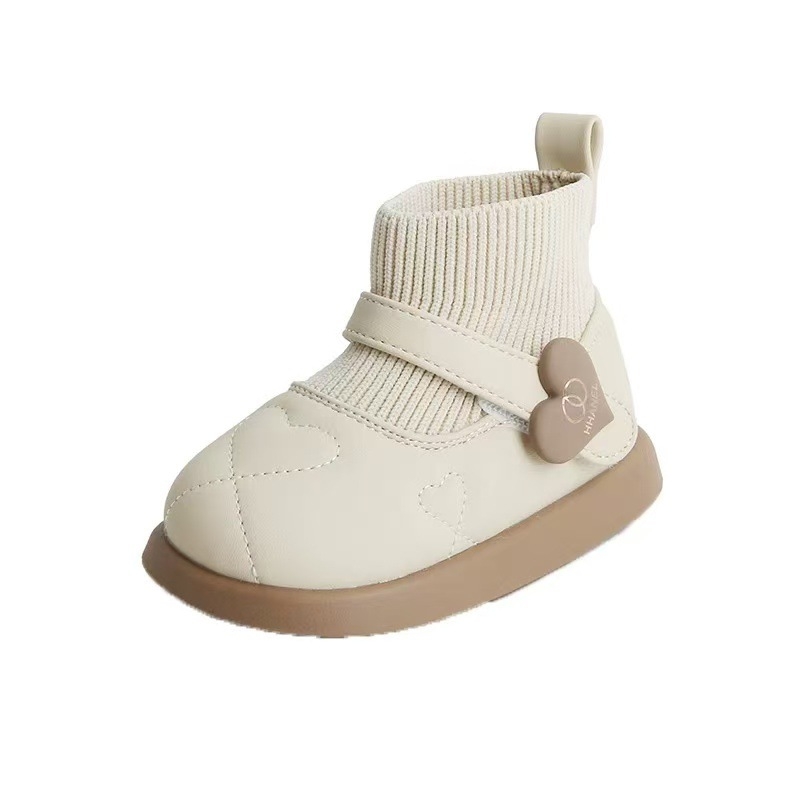 Ghete scurte pentru copii, tip șosetă pentru fete cu închidere Velcro, partea superioară din piele microfibră, talpă din cauciuc, înălime joasă, potrivite pentru iarnă, primăvară și toamnă