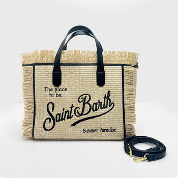 SAINT BARTH Tote torba od slame s resicama, dumpling oblik, zatvaranje na zip, podstava od platna