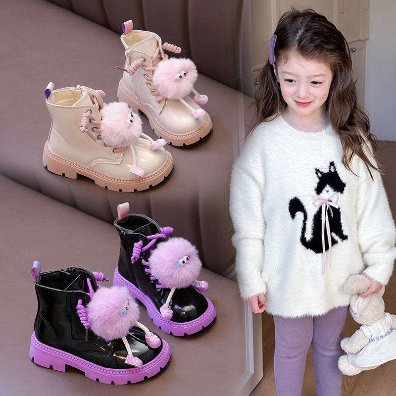 Ghete de iarnă pentru fete, cu fermoar lateral, din piele sintetică, talpă din cauciuc, impermeabile și calde, până la mijlocul gambelor