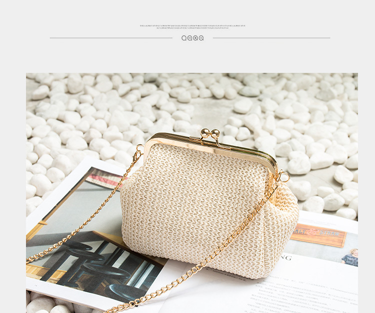 Geantă crossbody din paie, în stil național literar-artistic, formă mică pătrată, închidere cu clapetă, formă 20213