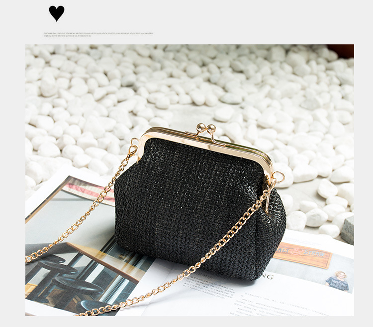 Geantă crossbody din paie, în stil național literar-artistic, formă mică pătrată, închidere cu clapetă, formă 20213