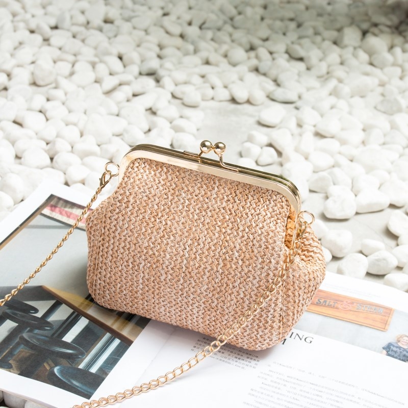 Geantă crossbody din paie, în stil național literar-artistic, formă mică pătrată, închidere cu clapetă, formă 20213