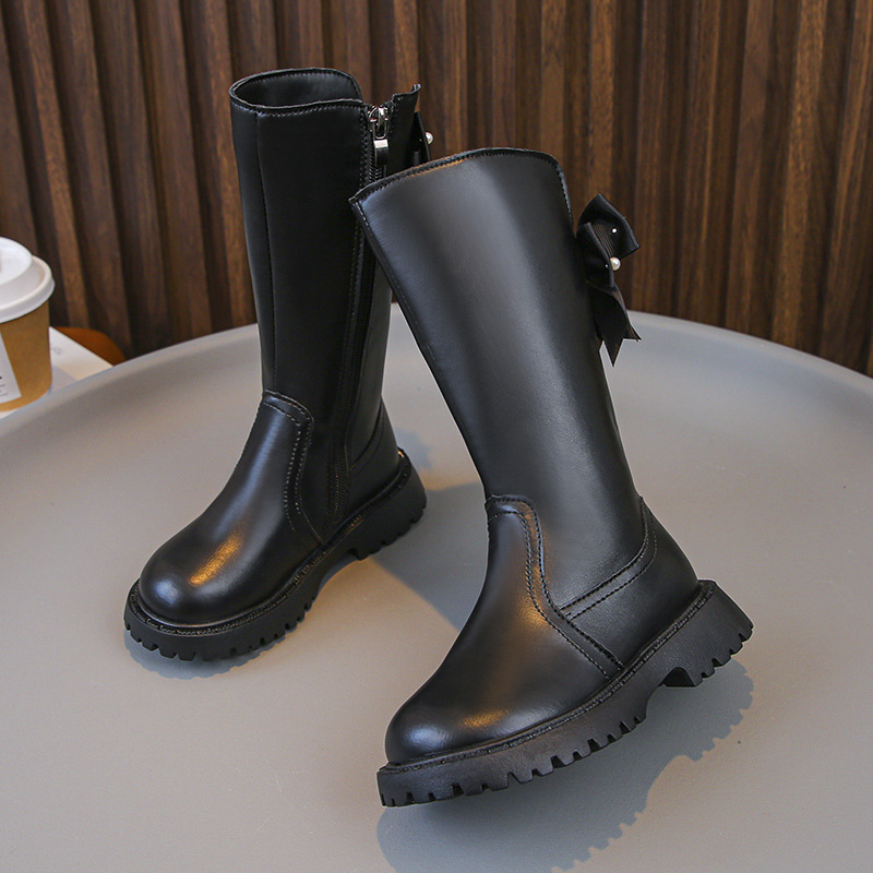 Ghete Martin pentru fete - Înălțime ridicată, căptușite cu fleece, fermoar lateral, talpă din cauciuc, exterior din piele artificială, stil prințesă, toamnă/iarnă, pentru 4–16 ani