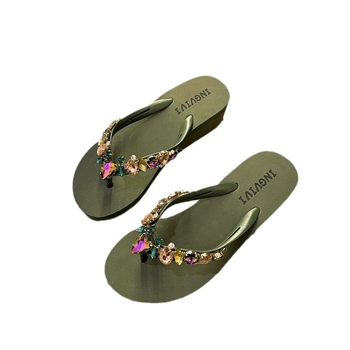 Дамски сандали INGVIVI с стрази на пръста, кръгъл нос, EVA горна част, подметка от TPR, подплата от високо плътна EVA, летен модел 2024