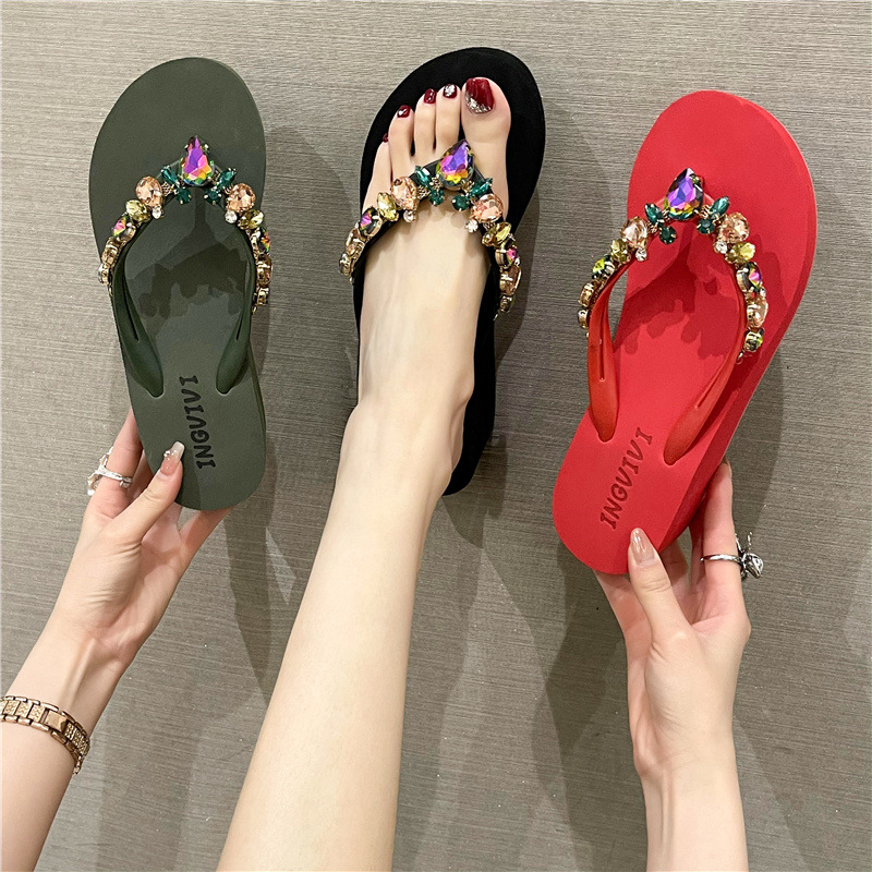 Дамски сандали INGVIVI с стрази на пръста, кръгъл нос, EVA горна част, подметка от TPR, подплата от високо плътна EVA, летен модел 2024