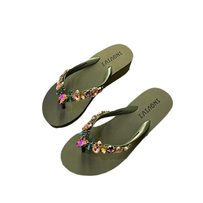 Дамски сандали INGVIVI с стрази на пръста, кръгъл нос, EVA горна част, подметка от TPR, подплата от високо плътна EVA, летен модел 2024