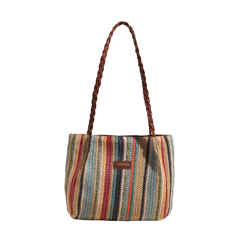 Женска торба от слама Tote – ежедневен градски стил, хоризонтална квадратна форма, цип за отваряне